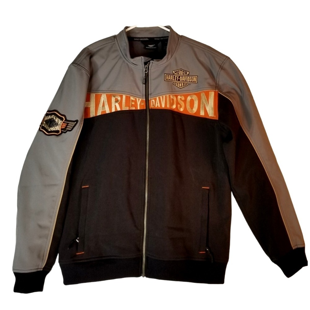 Harley-Davidson motorcycle riding Jacket FullZip gray black orange Men's size L